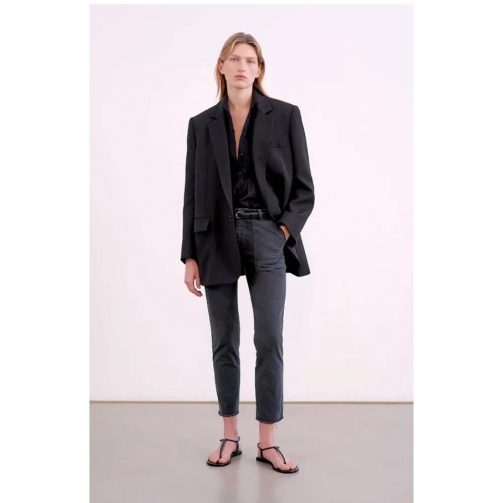 Nili Lotan Jenna Pants Black Stretch Cotton Utility Trousers Size 4 Raw Hem